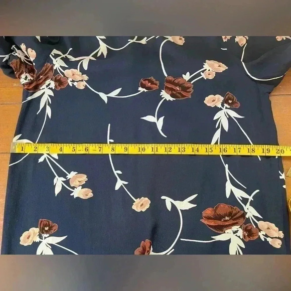 Ganni Dalton Shift Dress in Navy Blue Floral Crepe Long Sleeve Mini - Picture 14 of 16